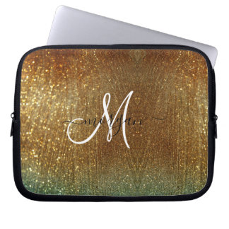 Holografisch goud Glitter Monogram Laptop Sleeve