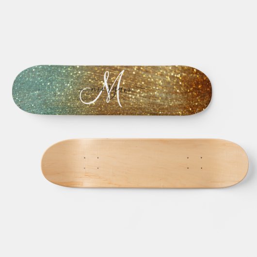 Holografisch goud Glitter Monogram Persoonlijk Skateboard (Horizontaal)