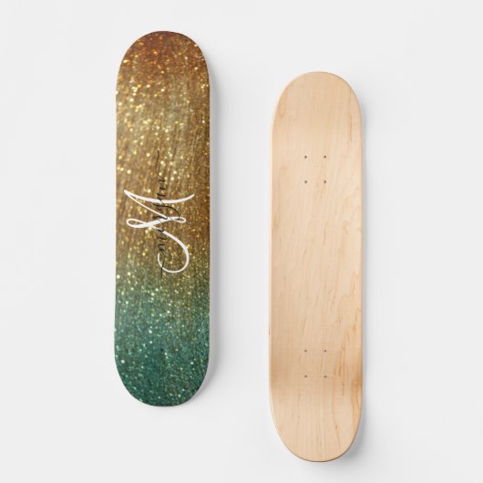Holografisch goud Glitter Monogram Persoonlijk Skateboard (Voorkant)