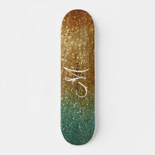 Holografisch goud Glitter Monogram Persoonlijk Skateboard