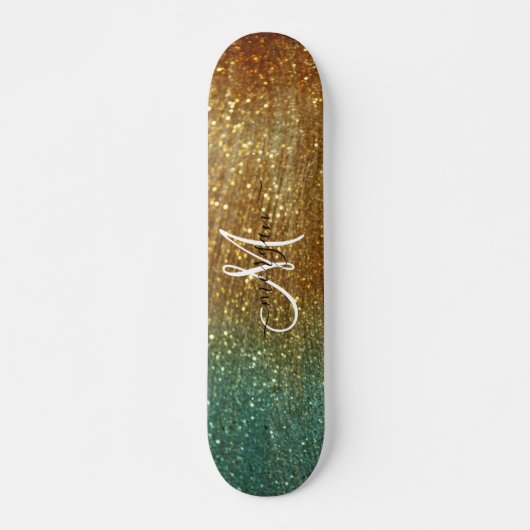Holografisch goud Glitter Monogram Persoonlijk Skateboard (Voorkant)