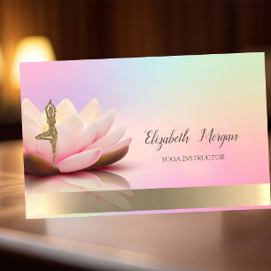 Holografisch Goud,Lotus,Yoga Glitter Meisje Visitekaartje