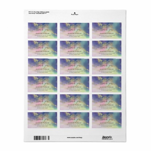 Holografisch goud waterverf script bedankt squar etiket (Full Sheet)