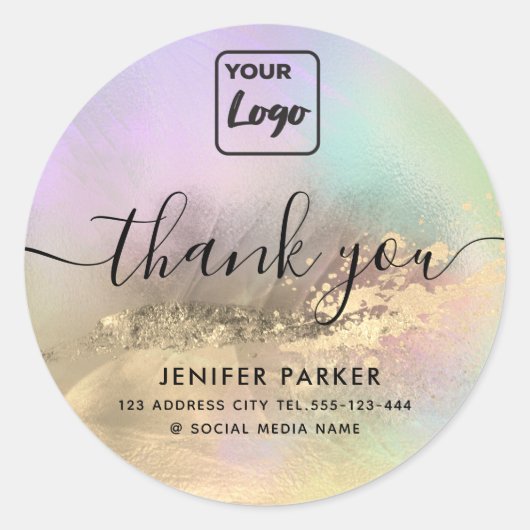 Holografisch gouden abstracte aangepaste logo beda ronde sticker (Voorkant)