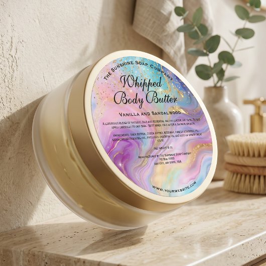 Holografisch Gouden Glitter Body Butter Pot Label