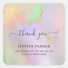 Holografisch gouden waterverf script bedankt vierkante sticker