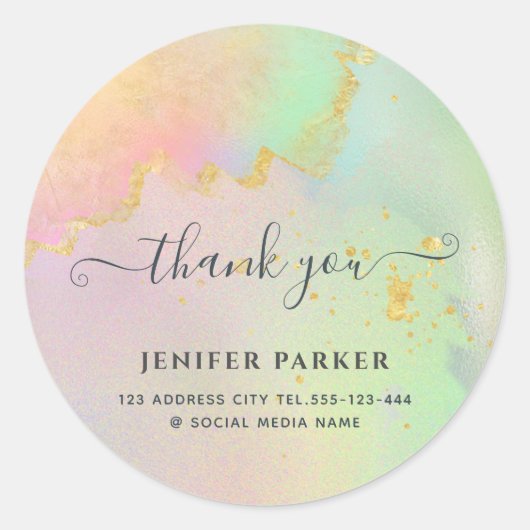 Holografisch gouden waterverf script dank je ronde sticker (Voorkant)