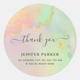 Holografisch gouden waterverf script dank je ronde sticker