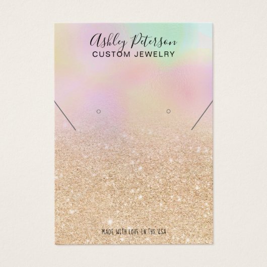 Holografisch goudglitter oorscherm ketting visitekaartje (Voorkant)
