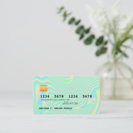 Holografisch groene creditcard visitekaartje (Staand voorkant)