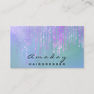 Holografisch haarsalon blauw roze schijven visitekaartje