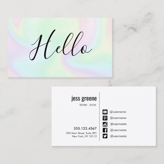 Holografisch Hallo sociaal-mediapiconennetwerk Visitekaartje (Voorkant / Achterkant)