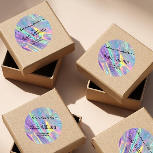 Holografisch handgemaakt retouradres ronde sticker