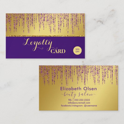 Holografisch handtekeningscript Modern Gold Glitte Klantenkaartje (Voorkant / Achterkant)