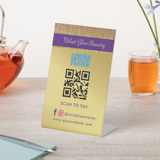 Holografisch handtekeningscript Modern Gold Glitte Reclamebord Met Voetstuk (Insitu)