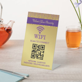 Holografisch handtekeningscript Modern Gold Glitte Reclamebord Met Voetstuk