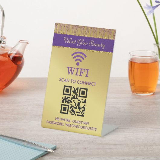 Holografisch handtekeningscript Modern Gold Glitte Reclamebord Met Voetstuk (Insitu)