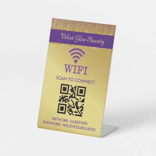 Holografisch handtekeningscript Modern Gold Glitte Reclamebord Met Voetstuk (Voorkant)