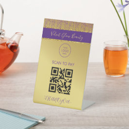 Holografisch handtekeningscript Modern Gold Glitte Reclamebord Met Voetstuk