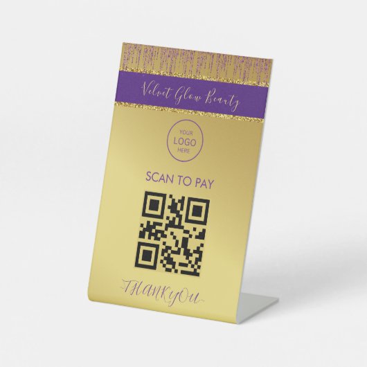 Holografisch handtekeningscript Modern Gold Glitte Reclamebord Met Voetstuk (Voorkant)