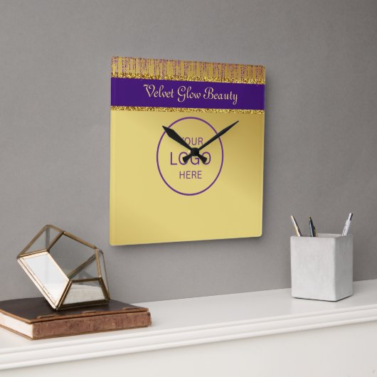 Holografisch handtekeningscript Modern Gold Glitte Vierkante Klok (Kantoor)