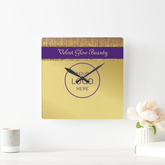 Holografisch handtekeningscript Modern Gold Glitte Vierkante Klok (Huis)