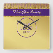 Holografisch handtekeningscript Modern Gold Glitte Vierkante Klok (Voorkant)