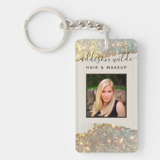 Holografisch handtekeningsscript Modern Glam Salon Sleutelhanger (Voorkant)