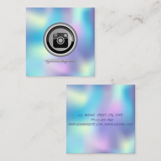 Holografisch instagram Sociale media Vierkante Visitekaartje (Voorkant / Achterkant)