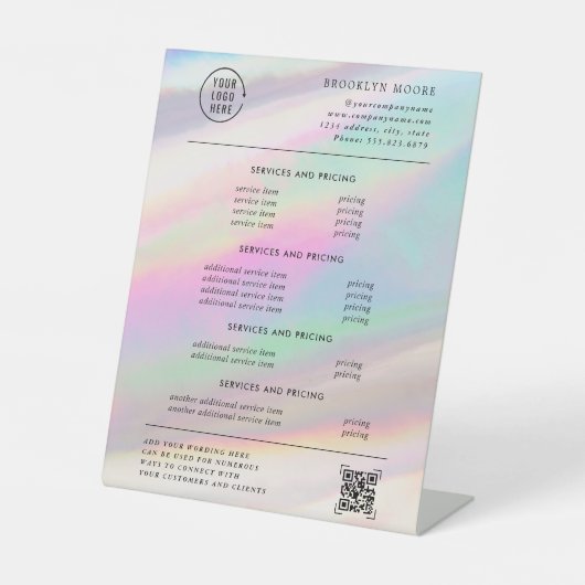 Holografisch Iridescent Opal | Prijsstelling Reclamebord Met Voetstuk (Voorkant)