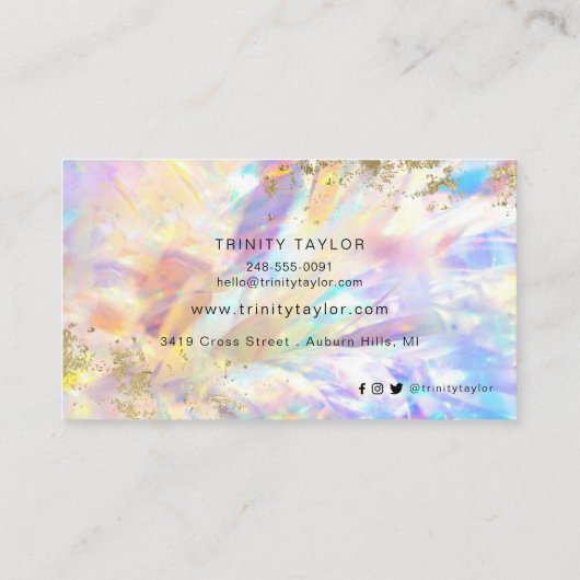 Holografisch Iridesecent regenboog & faux goudblad Visitekaartje (Achterkant)