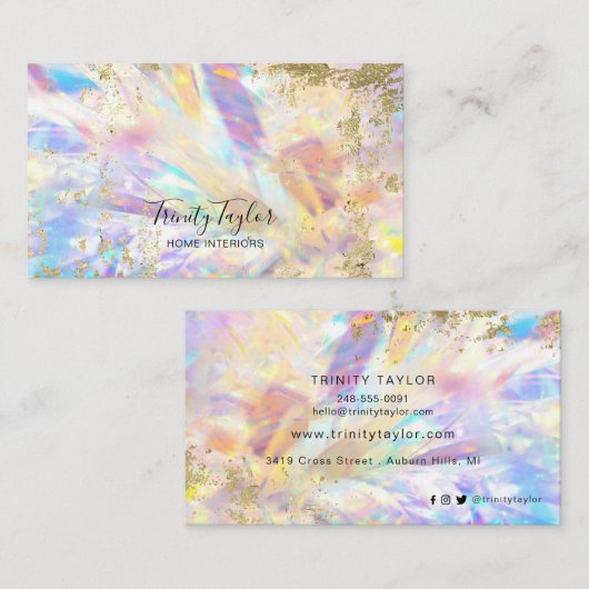 Holografisch Iridesecent regenboog & faux goudblad Visitekaartje (Voorkant / Achterkant)