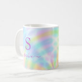 Holografisch iriserend regenboogmonogram koffiemok (Voorkant links)