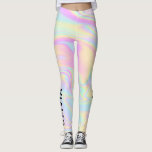 Holografisch kleurige regenboog op maat leggings<br><div class="desc">Holografische Iridescent pastelkleur leggings met gepersonaliseerde naam.</div>