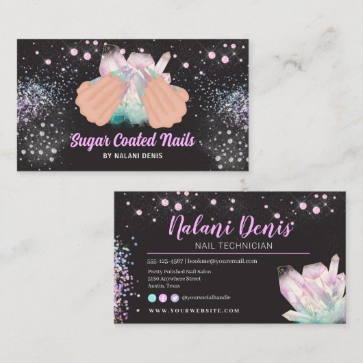 holografisch kristal Glitter-nagels Visitekaartje (Voorkant / Achterkant)