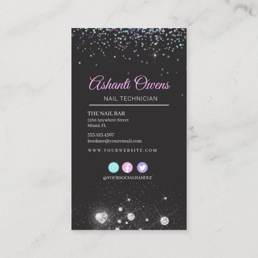 holografisch kristal Glitter-nagels Visitekaartje (Achterkant)