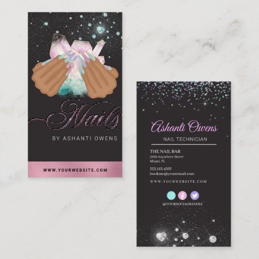 holografisch kristal Glitter-nagels Visitekaartje (Voorkant / Achterkant)