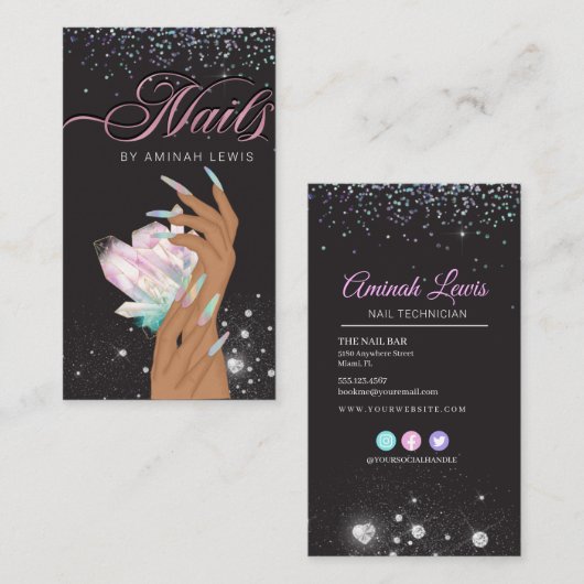  holografisch kristal Glitter-nagels Visitekaartje (Voorkant / Achterkant)