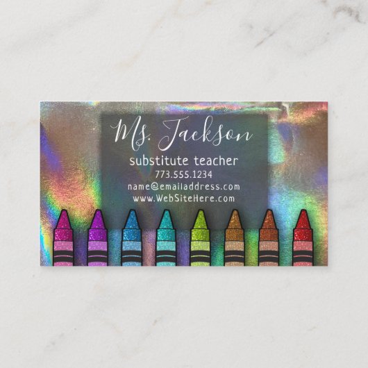 Holografisch leraar naam regenbooghologramkrayons visitekaartje (Achterkant)