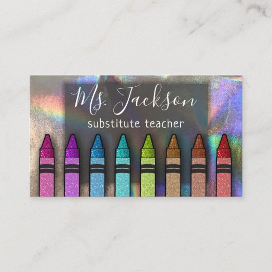 Holografisch leraar naam regenbooghologramkrayons visitekaartje (Voorkant)