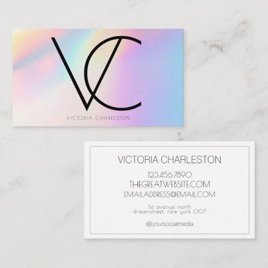 Holografisch licht, moderne Initialen Visitekaartje (Voorkant / Achterkant)
