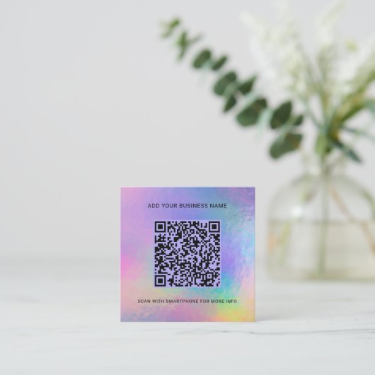 Holografisch Logo Business Website QR-code toevoeg Vierkante Visitekaartje (Staand voorkant)