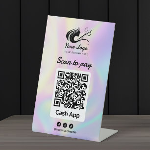 Holografisch logo van kapsalon Cashapp scannen om  Reclamebord Met Voetstuk