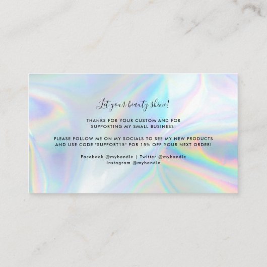 Holografisch Manuscript Kleine Onderneming Dank u Visitekaartje (Achterkant)