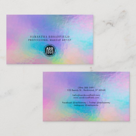 Holografisch Manuscript Modern Merk Logo Iridescen Visitekaartje (Voorkant / Achterkant)