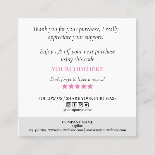 holografisch manuscripthart bedankt u voor uw orde vierkante visitekaartje (Achterkant)