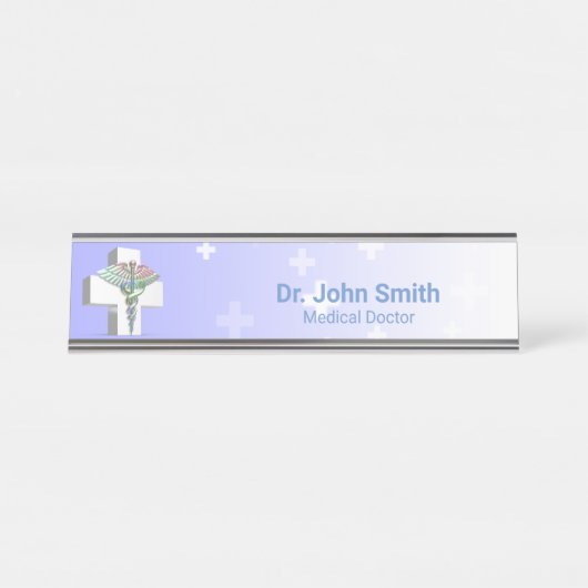 Holografisch Medisch 3D Caduceus White Cross Bureau Naambordje (Voorkant)