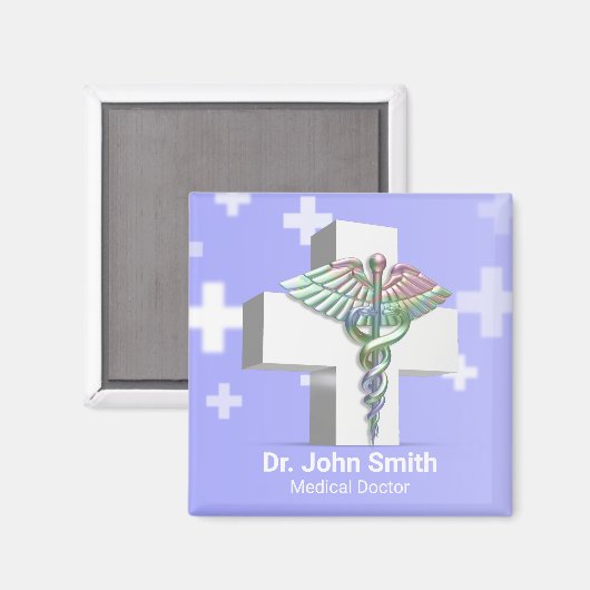 Holografisch Medisch 3D Caduceus White Cross Magneet (Voorkant / Achterkant)
