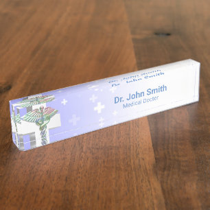 Holografisch Medisch 3D Caduceus White Cross Naambordje