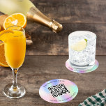 Holografisch menu van het restaurant van de bedrij ronde kartonnen onderzetter<br><div class="desc">Holografische,  roze,  paarse en muntgroene achtergrond. Pas uw bedrijfsnaam,  uw eigen qr-code en een tekst aan en voeg deze toe. Zwarte tekst.</div>